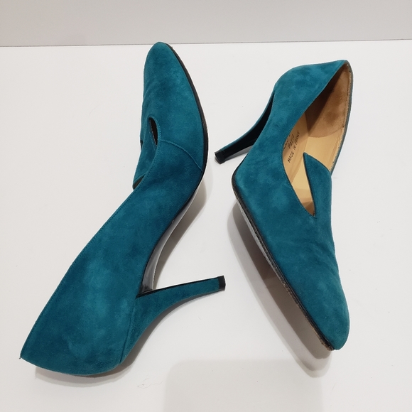 Charles Jourdan Green Suede Pumps Heel Shoes Sz 7 - Picture 8 of 14